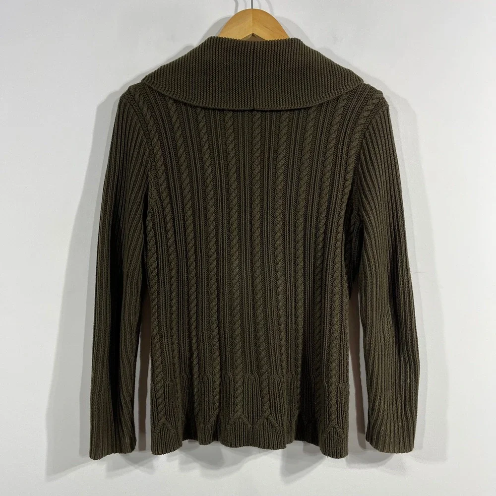 Lauren Ralph Lauren‎ Old Money Preppy Cable Knit Shawl Collar Cardigan Small